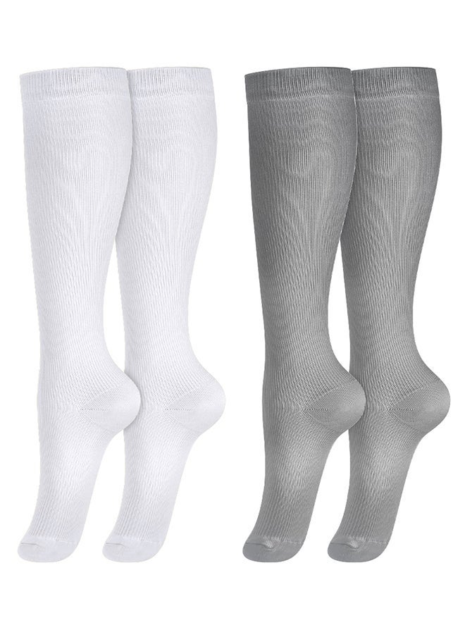 VITION 2 Packs Men and Women's Compression Socks 15-20 mmHg Moderate Pressure Medical Quality Support Best Comfort Fit Moisture Wicking Circulation Travel White/Grey S/M  - Image 4