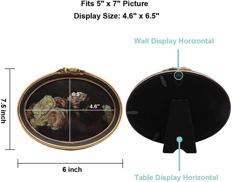 CISOO Vintage Oval Picture Frame 5x7 Antique Photo Frame Decorative Painting Table Top Display and Wall Hanging Home Decor, Ornate Photo Gallary Art, Black and Gold - Image 3
