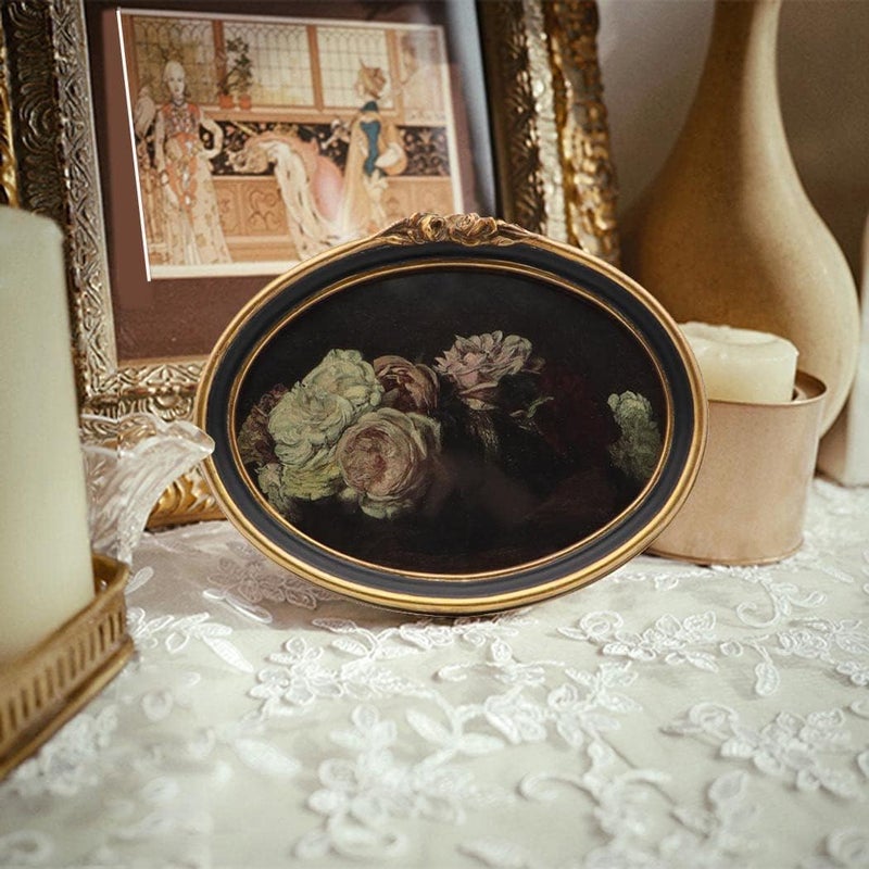 CISOO Vintage Oval Picture Frame 5x7 Antique Photo Frame Decorative Painting Table Top Display and Wall Hanging Home Decor, Ornate Photo Gallary Art, Black and Gold - Image 4