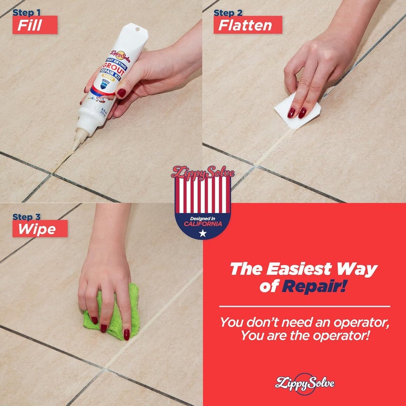ZippySolve Tile Grout, Repair Kit, Restore & Renew Tile Joints Line, Fast Drying Tile Grout Paint Squeeze Tube for Bathroom Shower Kitchen Floor, Waterproof (8.8 oz, Beige) - Image 5