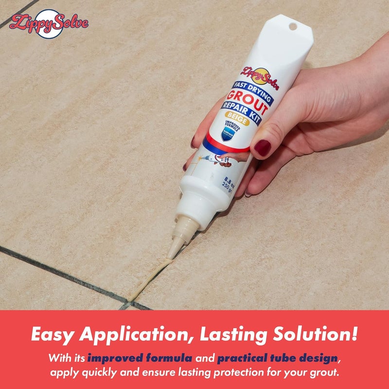 ZippySolve Tile Grout, Repair Kit, Restore & Renew Tile Joints Line, Fast Drying Tile Grout Paint Squeeze Tube for Bathroom Shower Kitchen Floor, Waterproof (8.8 oz, Beige) - Image 4
