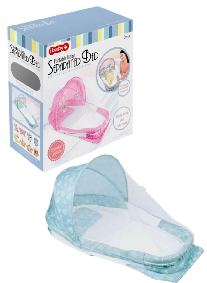 Blue Portable Baby Separated Bed with Mosquito Net & Toys – Safe & Cozy Travel Bassinet. - Image 1