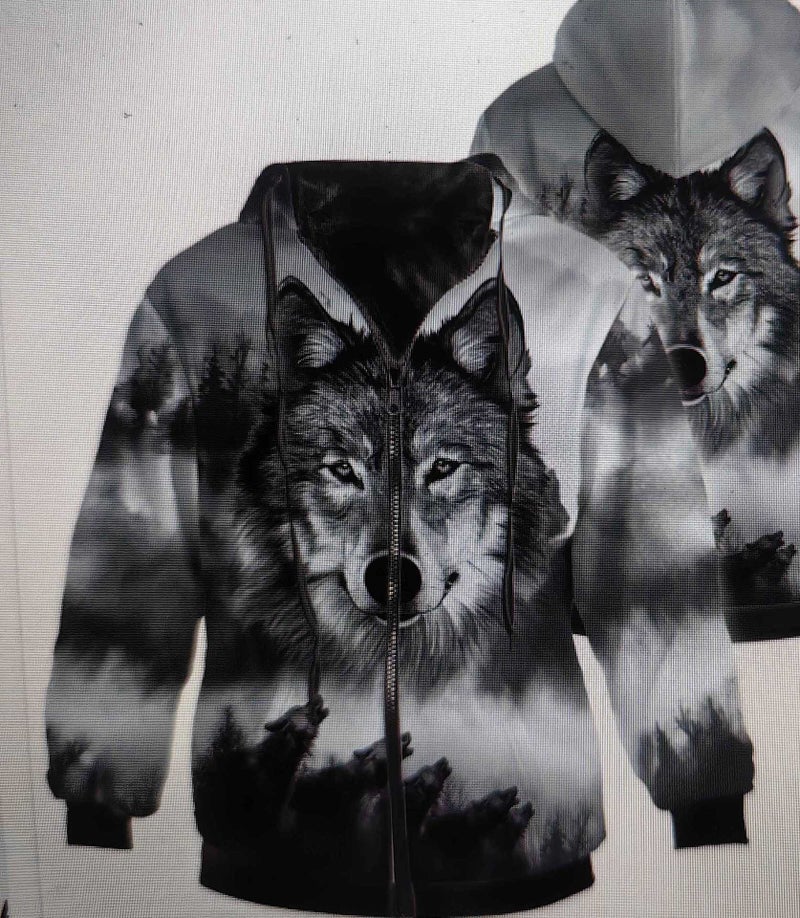 Cross-border Hot New Animal Wolf King Printed Sweatshirt Mens Fashion Casual Sports Zipper Jacket Factory Outlet 240105-LLS-1 