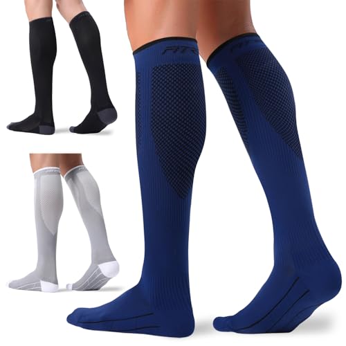 FITRELL 3 Pairs Compression Socks for Women and Men 20-30mmHg - Support for Travel, Running, Nurse, Knee High, Black/Grey/Navy L/XL - Image 1
