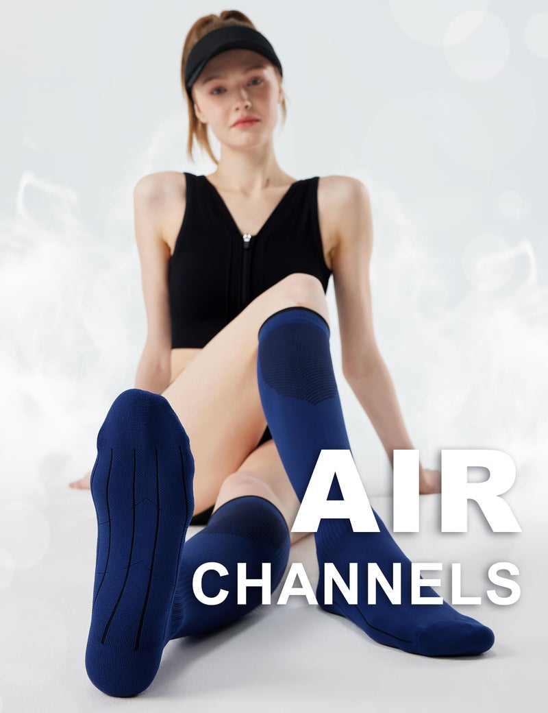FITRELL 3 Pairs Compression Socks for Women and Men 20-30mmHg - Support for Travel, Running, Nurse, Knee High, Black/Grey/Navy L/XL - Image 3
