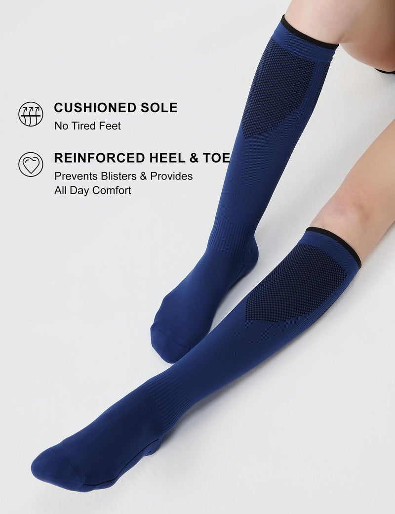 FITRELL 3 Pairs Compression Socks for Women and Men 20-30mmHg - Support for Travel, Running, Nurse, Knee High, Black/Grey/Navy L/XL - Image 5