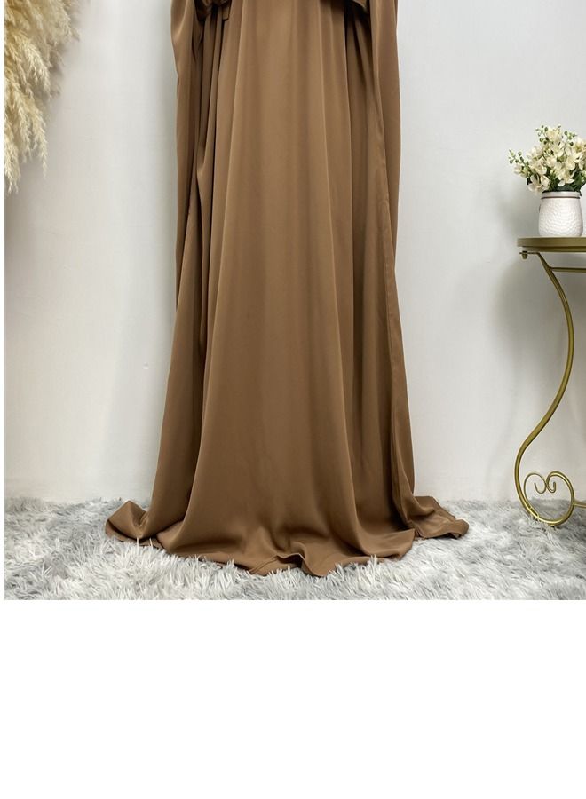 Loquat Simple Loose Solid Color Dress Abaya Brown  - Image 2