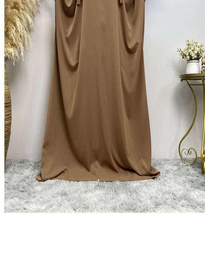 Loquat Simple Loose Solid Color Dress Abaya Brown  - Image 3