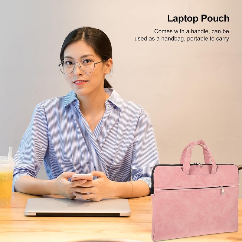 Laptop Tote Shoulder Bag for Women 15.6-inch Waterproof Pink Laptop Organizer with Adjustable Strap Travel Computer Pouch Notebook Storage Bag - Image 5