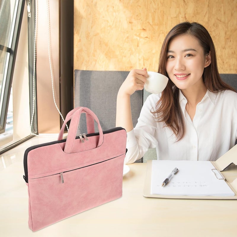 Laptop Tote Shoulder Bag for Women 15.6-inch Waterproof Pink Laptop Organizer with Adjustable Strap Travel Computer Pouch Notebook Storage Bag - Image 3
