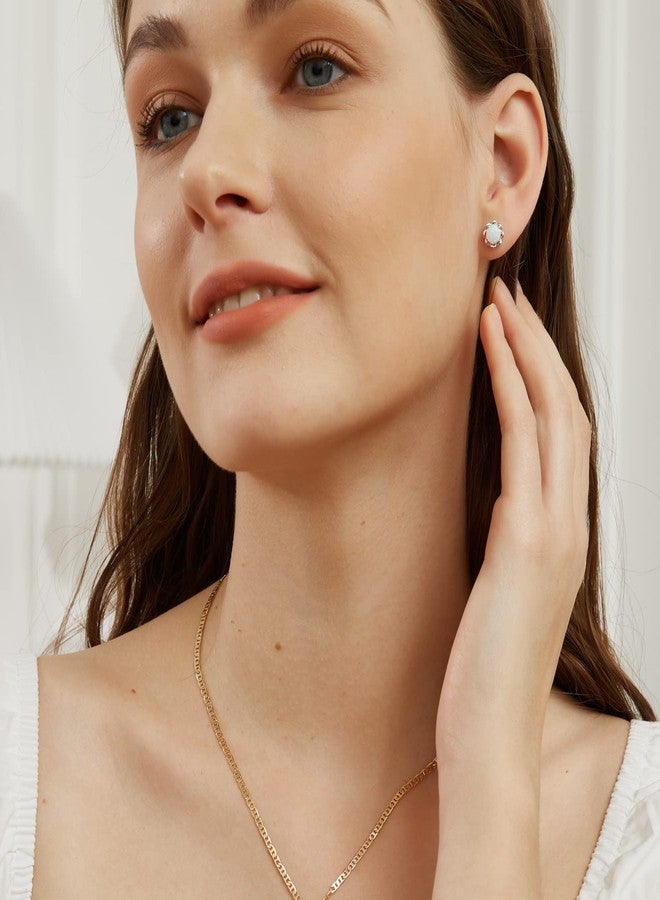 VOLUKA Hypoallergenic Flower Stud Earrings Women White Fire Opal Gemstone Earring White Gold Plated Jewelry Gift Ladies - Image 4