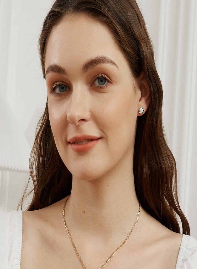 VOLUKA Hypoallergenic Flower Stud Earrings Women White Fire Opal Gemstone Earring White Gold Plated Jewelry Gift Ladies - Image 2