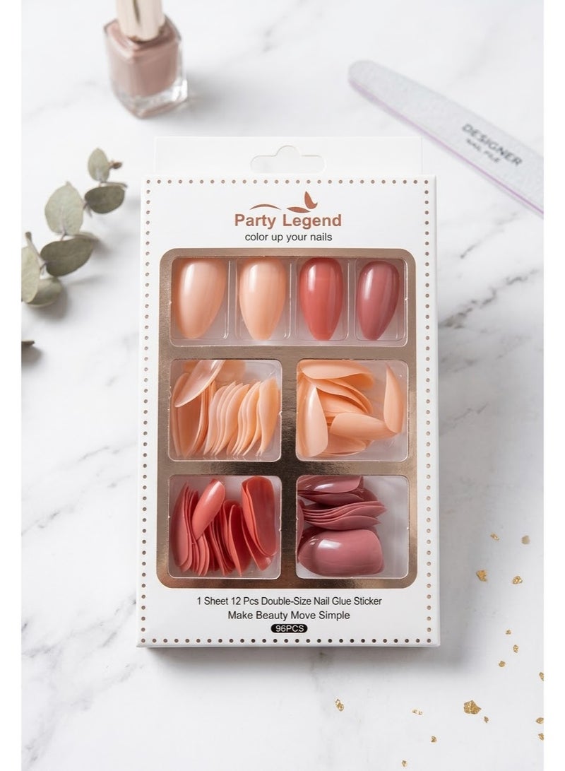 High-quality, multi-colored artificial nails (96 pieces) for women and girls.