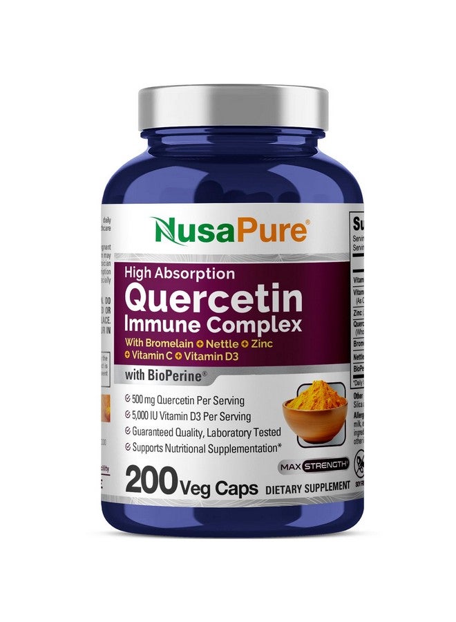 NusaPure Quercetin Complex: Bromelain, Vitamin C, Vitamin D3, Stinging Nettle, Zinc | 200 Veggie Caps (Non-GMO, Bioperine) - Image 1