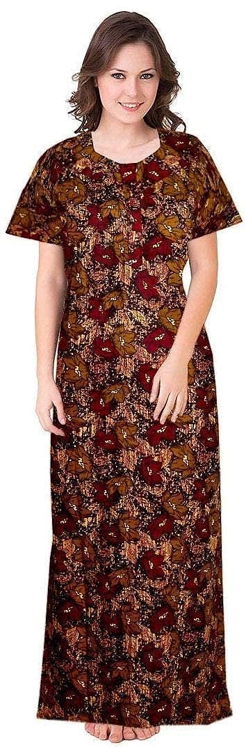 YUKATA Women's Cotton Printed Maxi Nighty (Pack of 2) 1 (Free Size, Dark Blue & Brown) - Image 4