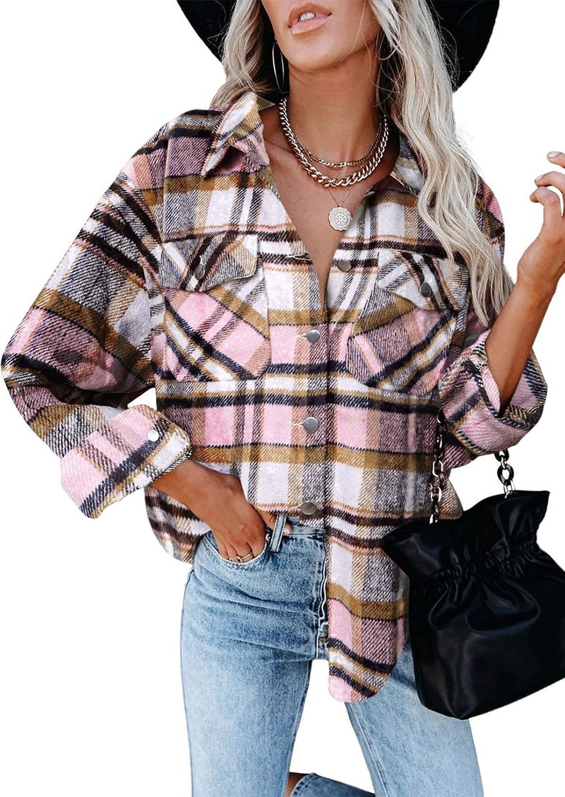 klarako Womens Corduroy Shirt Oversized Button Down Blouse Long Sleeve Shacket Lapel Collar Shirts for Women - Image 1