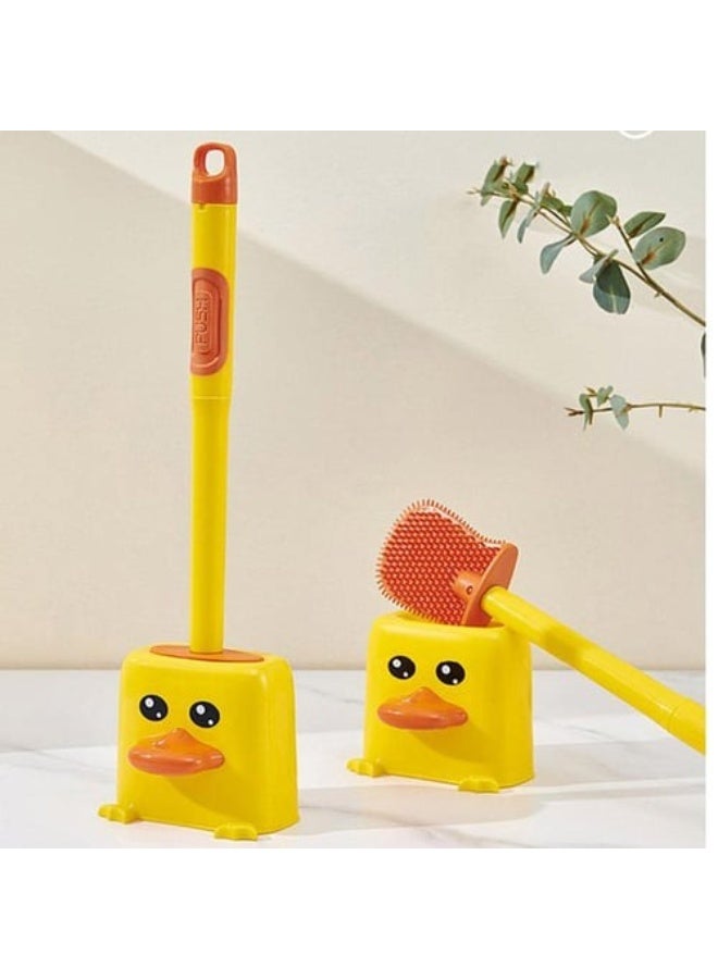 Yellow Duck - Innovative square toilet brush with long ergonomic handle for deep cleaning, paired with a wall-mounted holder and a cheerful yellow duck shape to complement chic bathrooms. - Image 1