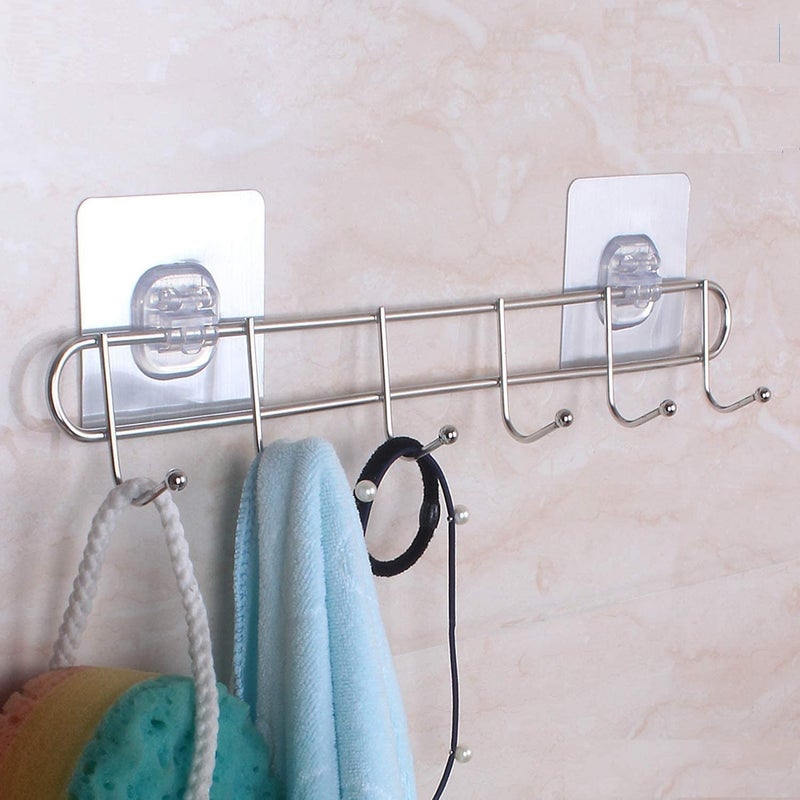 TORMUND Stainless Steel Wall Hook 6 Hooks Cloth Hanger Bathroom Wall Hook Kitchen Hanger Hooks Bathroom Towel Hanger Wall Mounted Utensil Hanging Rack Holder Hook Hanger - Image 1