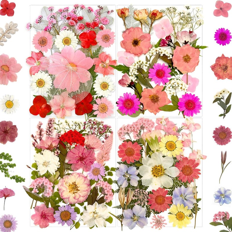 MIKIYA 90Pcs Pink Dried Pressed Flowers for Resin Molds, Assorted Real Natural Bulk Dry Floral Leaves for DIY Art Crafts, Epoxy Jewelry, Candle, Soap Making, Nails Decors Gifts - Image 1