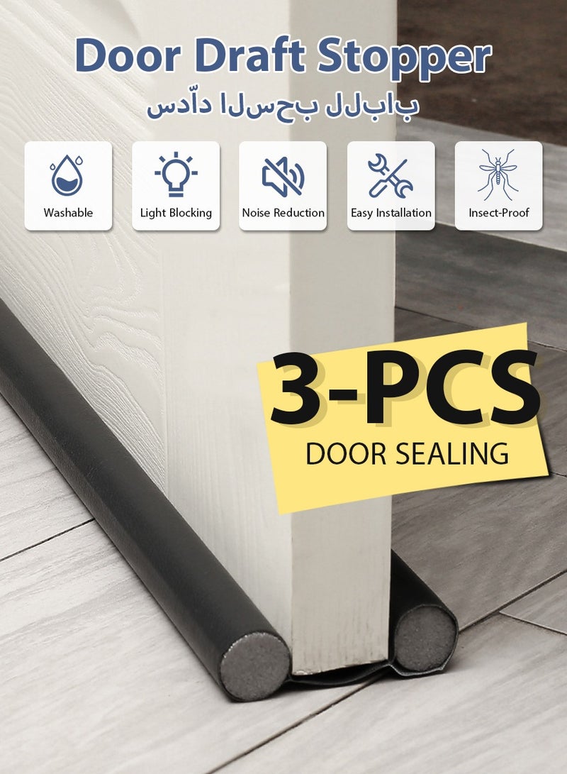 DPTER 3PCS Door Draft Stopper, 96 cm Length Under Door Seal, Door Sweep for Exterior & Interior Doors, Door Bottom Draft Blocker Dust and Noise Insulation Twin Door Draft Stopper Adjustable Door Foam Seal Strip Breeze Blocker, Noise Sound Light Smell Blocker for Doors - Image 1