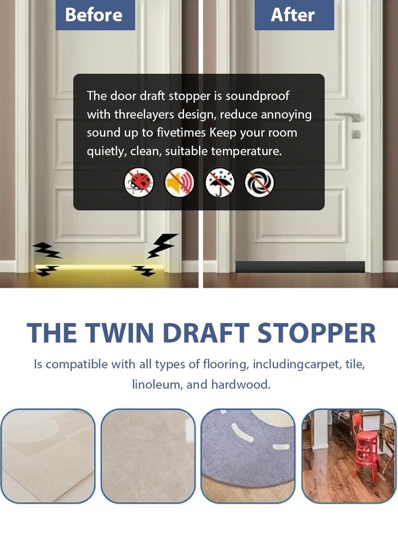 DPTER 3PCS Door Draft Stopper, 96 cm Length Under Door Seal, Door Sweep for Exterior & Interior Doors, Door Bottom Draft Blocker Dust and Noise Insulation Twin Door Draft Stopper Adjustable Door Foam Seal Strip Breeze Blocker, Noise Sound Light Smell Blocker for Doors - Image 4