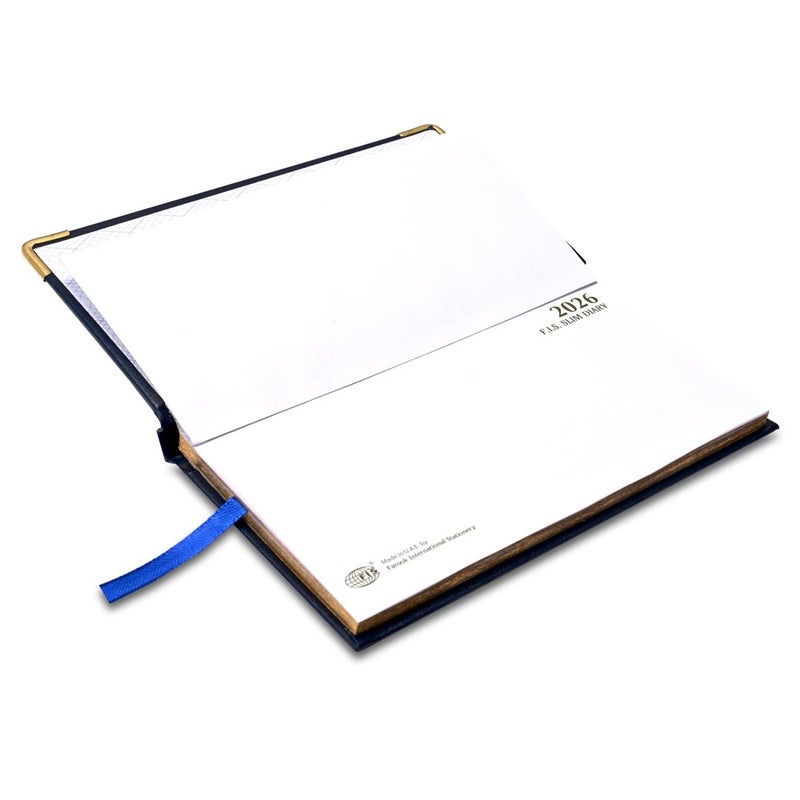 FIS 2026 Golden Slim Diary, Slim Size 170x190mm, 1 Sided Padded Vinyl Cover, Round Corners, Gold Gilded Edges, Landscape Format, English, 60gsm White Paper, Blue Color - FSDI52EG26BL - Image 3