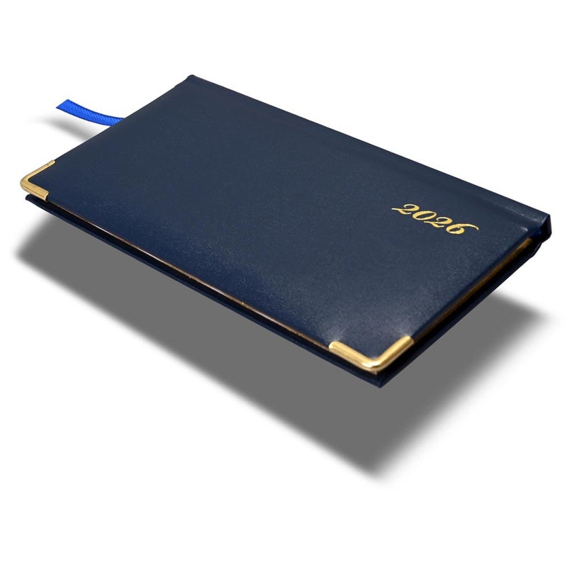 FIS 2026 Golden Slim Diary, Slim Size 170x190mm, 1 Sided Padded Vinyl Cover, Round Corners, Gold Gilded Edges, Landscape Format, English, 60gsm White Paper, Blue Color - FSDI52EG26BL - Image 1
