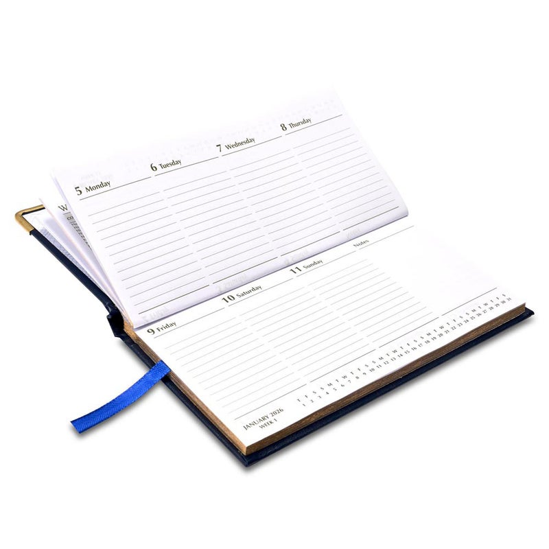 FIS 2026 Golden Slim Diary, Slim Size 170x190mm, 1 Sided Padded Vinyl Cover, Round Corners, Gold Gilded Edges, Landscape Format, English, 60gsm White Paper, Blue Color - FSDI52EG26BL - Image 4