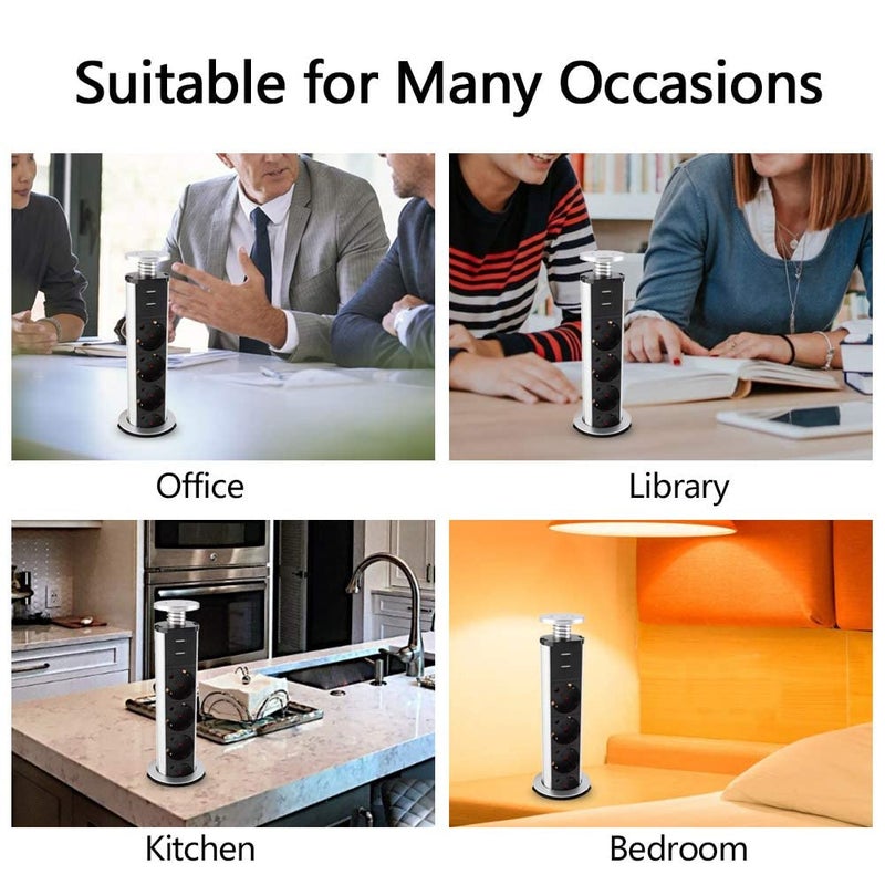 Brrnoo Retractable -Up Power Socket 3 US Plug and 2 USB Charging Ports, Electric Socket for Table Pulling Up/Outlet Desktop Worktop, Multi-functional for Office Home, Meeting Room - Image 2