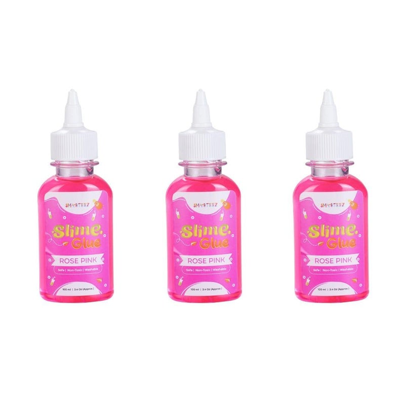 SMARTEEZ Rose Pink Slime Glue Colour School Glue Colour Craft Glue Waterproof and Washable Non Toxic 100ML Pack of 3 - Image 1
