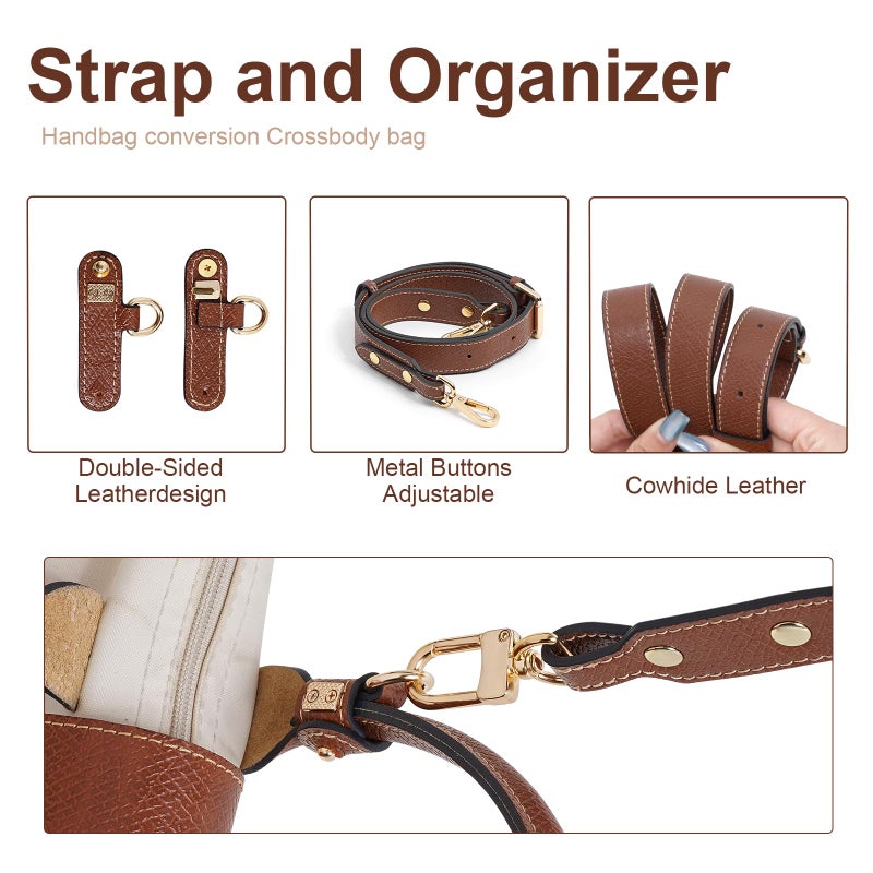 LOUKAYCCI Upgraded Leather Shoulder Strap for Longchamp Le Pliage S/M/L Bag Strap Kit Handbags Crossbody Adjustable Shoulder Strap (Brown) - Image 3