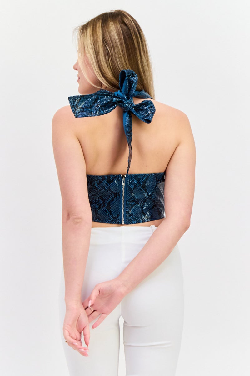 Missguided Women Halter Neck Sleeveless Snake Skin Top, Multicolor - Image 3