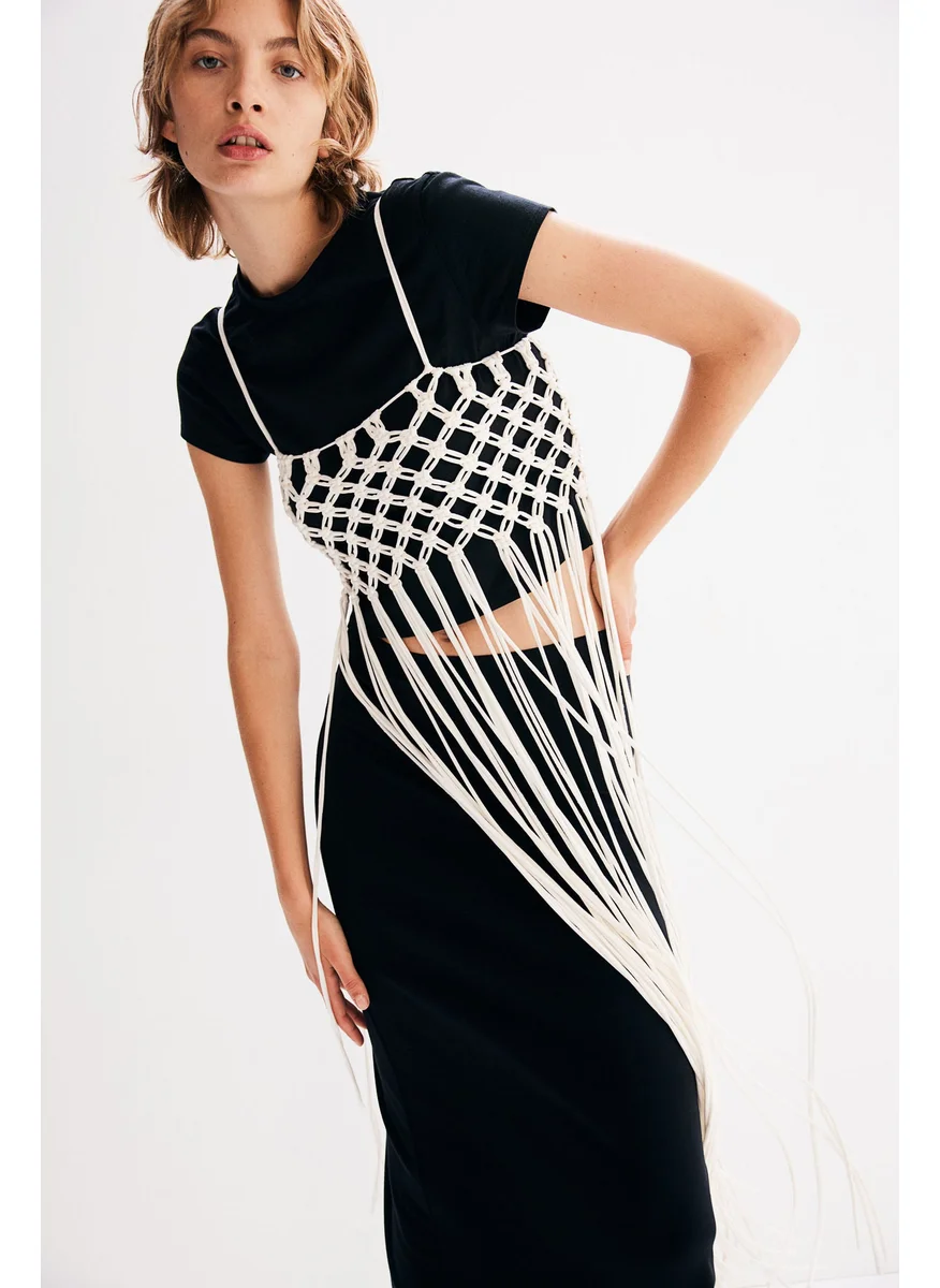 اتش اند ام Fringe-Trimmed Fishnet Dress