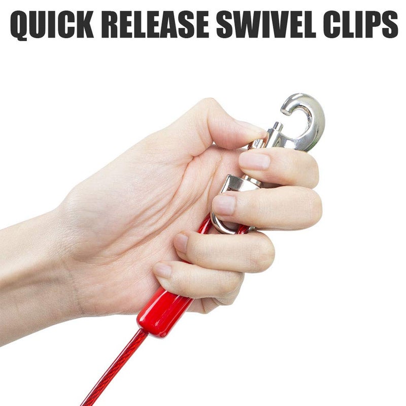 BV Dog Tie Out Cable 30 Feet - Heavy Duty Dog Lead Up to 125 Pounds - Reflective & Rust-Free with Quick Release Swivel Clips & 360Â° Rotating Clasp - Tangle-Free Dogs Runner for Yard (Red, Single) - Image 4