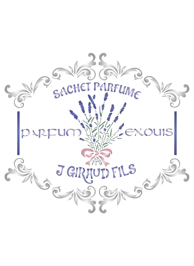 Usnyabni - French Perfume Stencil, 14 x 12 inch (L) - Vintage French Themed Label Ephemera Stencils for Painting Template - Image 1