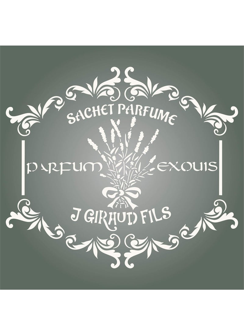 Usnyabni - French Perfume Stencil, 14 x 12 inch (L) - Vintage French Themed Label Ephemera Stencils for Painting Template - Image 1