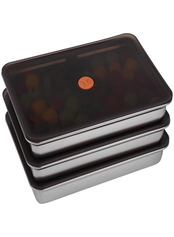 DORMIYA 3 Pcs Stainless Steel Food Storage Containers, Stackable Square Dumpling Plate with Clear Lid, Leak-Proof & Space Saving, Ideal for Fridge, Kitchen & Picnic Food Storage - Image 1