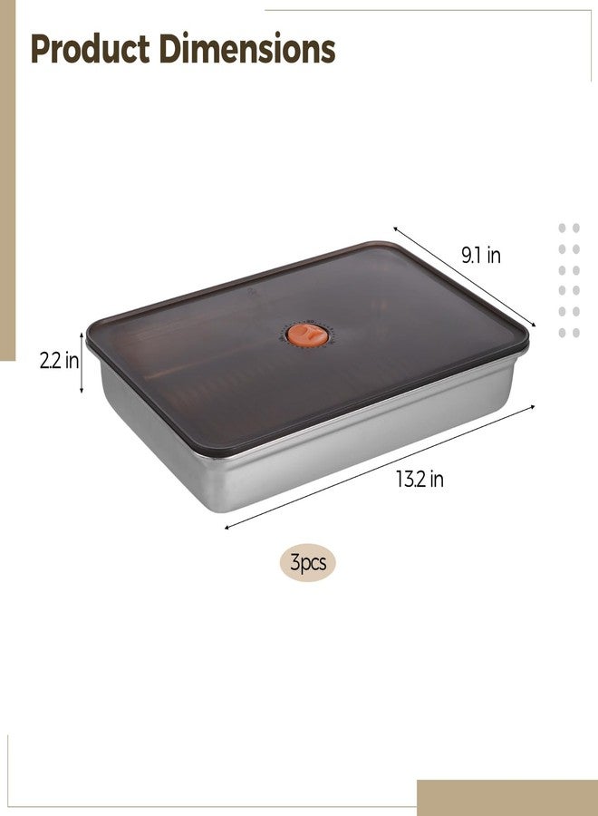 DORMIYA 3 Pcs Stainless Steel Food Storage Containers, Stackable Square Dumpling Plate with Clear Lid, Leak-Proof & Space Saving, Ideal for Fridge, Kitchen & Picnic Food Storage - Image 4