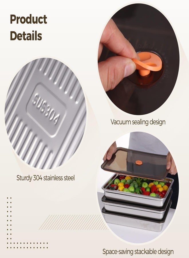 DORMIYA 3 Pcs Stainless Steel Food Storage Containers, Stackable Square Dumpling Plate with Clear Lid, Leak-Proof & Space Saving, Ideal for Fridge, Kitchen & Picnic Food Storage - Image 3