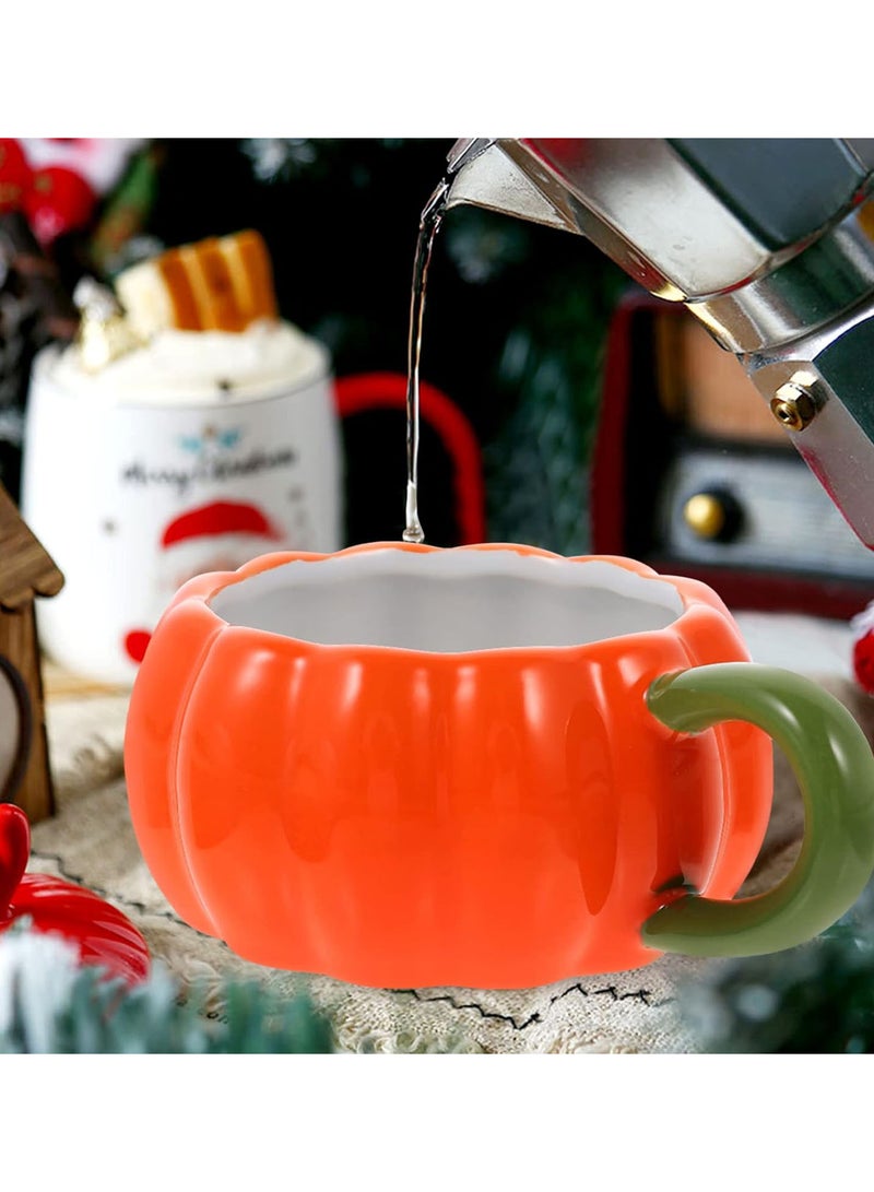 GGOOT Ceramic Pumpkin Cup Milk Mug Coffee Mug Stew Pot with Handle Pumpkin Shape Soup Pot Dessert Container for Halloween Party Favors Gifts 150ml - Image 4