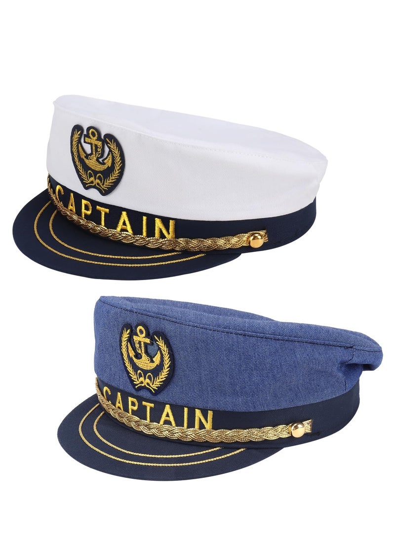 كابتن تيك 2 Pcs  Sailor Captain Hats Caps, Adjustable Yacht Boat Ship Costume Marine Admiral Hat for Adult Teens Men Women Captains Dressing up Party - Image 1