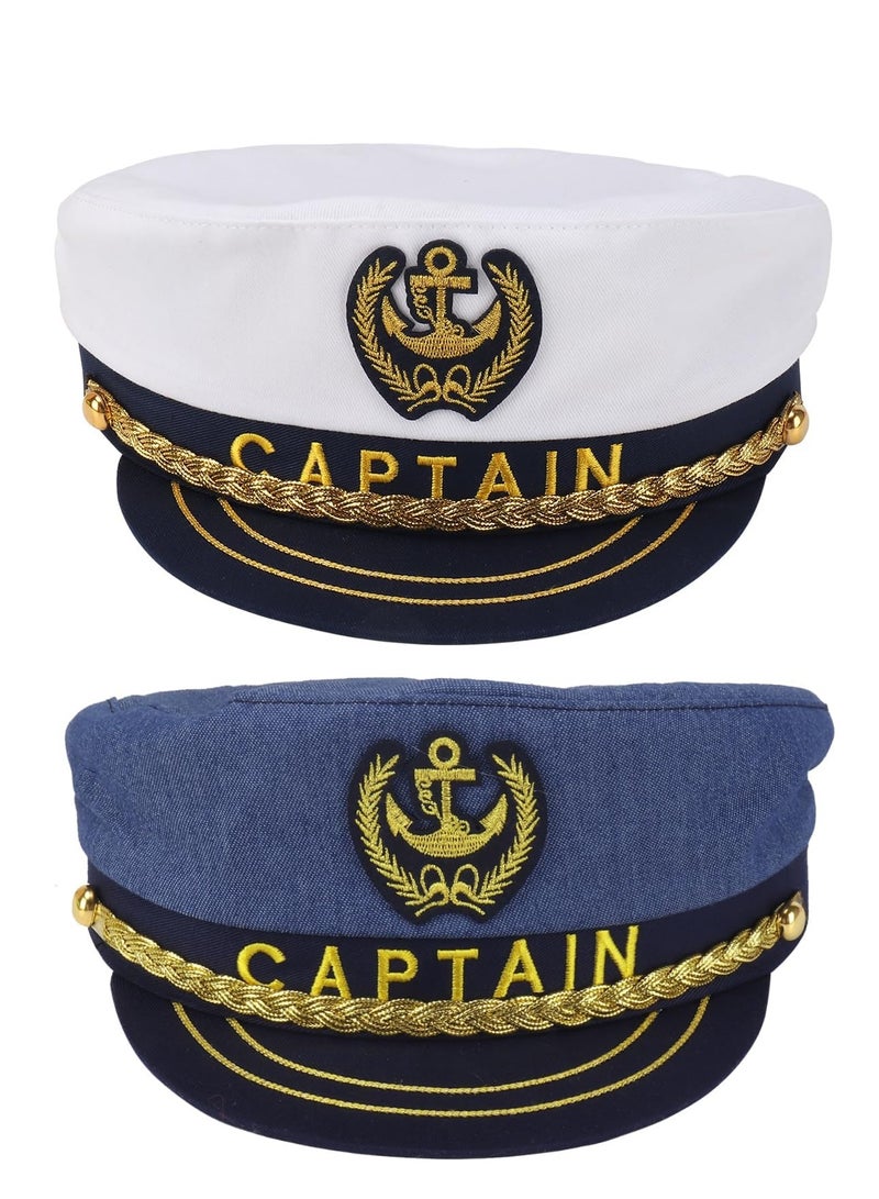 كابتن تيك 2 Pcs  Sailor Captain Hats Caps, Adjustable Yacht Boat Ship Costume Marine Admiral Hat for Adult Teens Men Women Captains Dressing up Party - Image 3