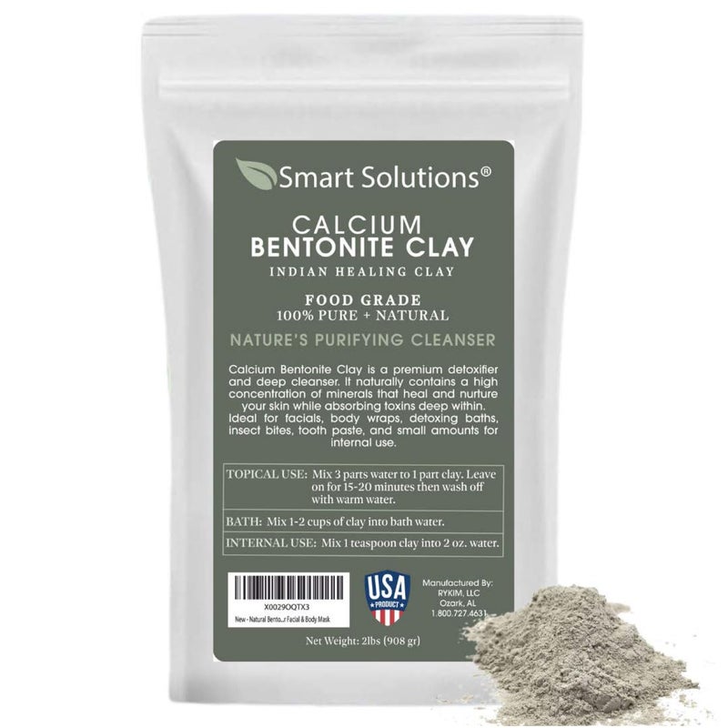 SMART SOLUTIONS Calcium Bentonite Clay, 2 lb Pure Indian Healing Clay - All Natural for External Use | DIY Facial Treatments, Deodorants, Hair Masks - Image 1