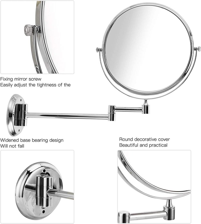 Plantex Premium Brass Magnifying Mirror/Two-Sided 360° Swivel Shaving Mirror with 5x/1x Magnification/Vanity Mirror for Bathroom (8 Inches-Chrome/Wall Mount) - Image 4