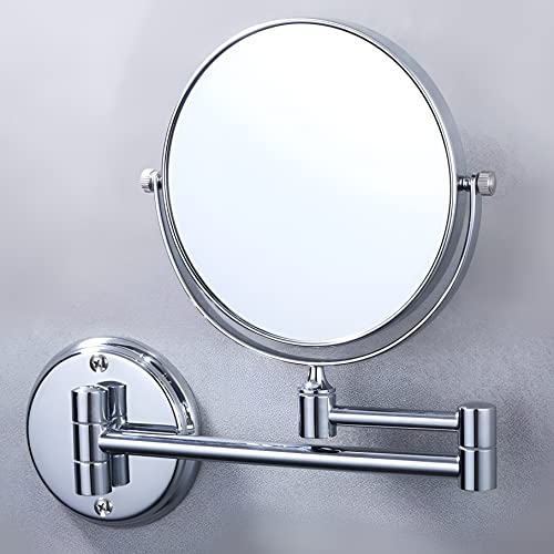 Plantex Premium Brass Magnifying Mirror/Two-Sided 360° Swivel Shaving Mirror with 5x/1x Magnification/Vanity Mirror for Bathroom (8 Inches-Chrome/Wall Mount) - Image 1