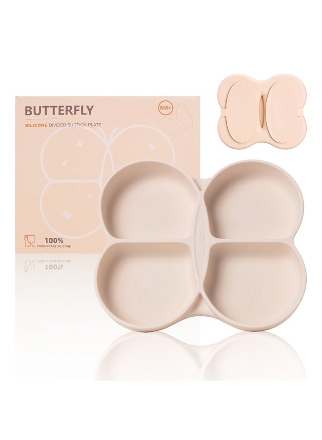 Smily Mia Dommy Butterfly Silicone Toddler Plate – Divided Suction Plate for Babies and Toddlers, Food-Grade BPA-Free Silicone, Strong Suction Base, Dishwasher & Microwave Safe – Peach Dust - Image 1