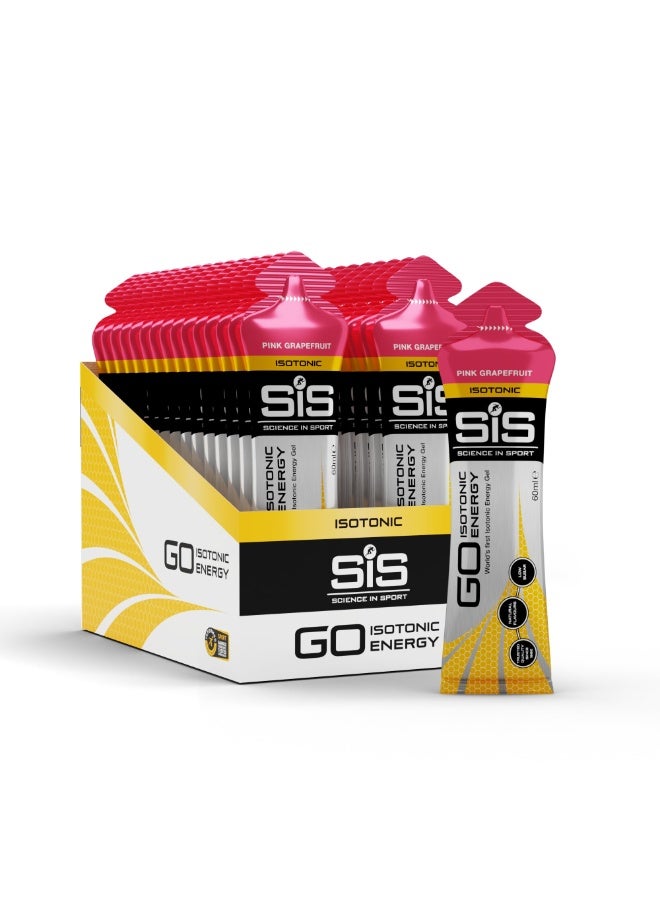 SIS GO Isotonic Energy Gels | 22g Carbohydrates | Low Sugar | Easily Digestible | Gluten Free | No Water Needed | Running Gels | Pink Grapefruit Flavour | 30 Pack - Image 1