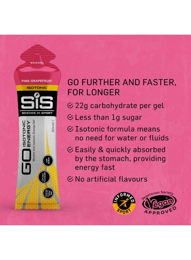 SIS GO Isotonic Energy Gels | 22g Carbohydrates | Low Sugar | Easily Digestible | Gluten Free | No Water Needed | Running Gels | Pink Grapefruit Flavour | 30 Pack - Image 3