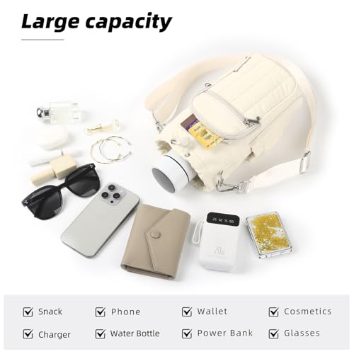 Rueesh Women Water Bottle Holder Bag with Adjustable Strap, Insulated Water Bottle Carrier RFID Crossbody Sling Bag for Hiking Walking Gym Travel,Beige - Image 3