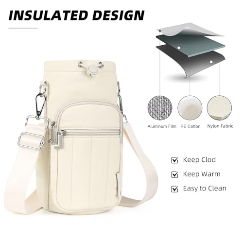 Rueesh Women Water Bottle Holder Bag with Adjustable Strap, Insulated Water Bottle Carrier RFID Crossbody Sling Bag for Hiking Walking Gym Travel,Beige - Image 5